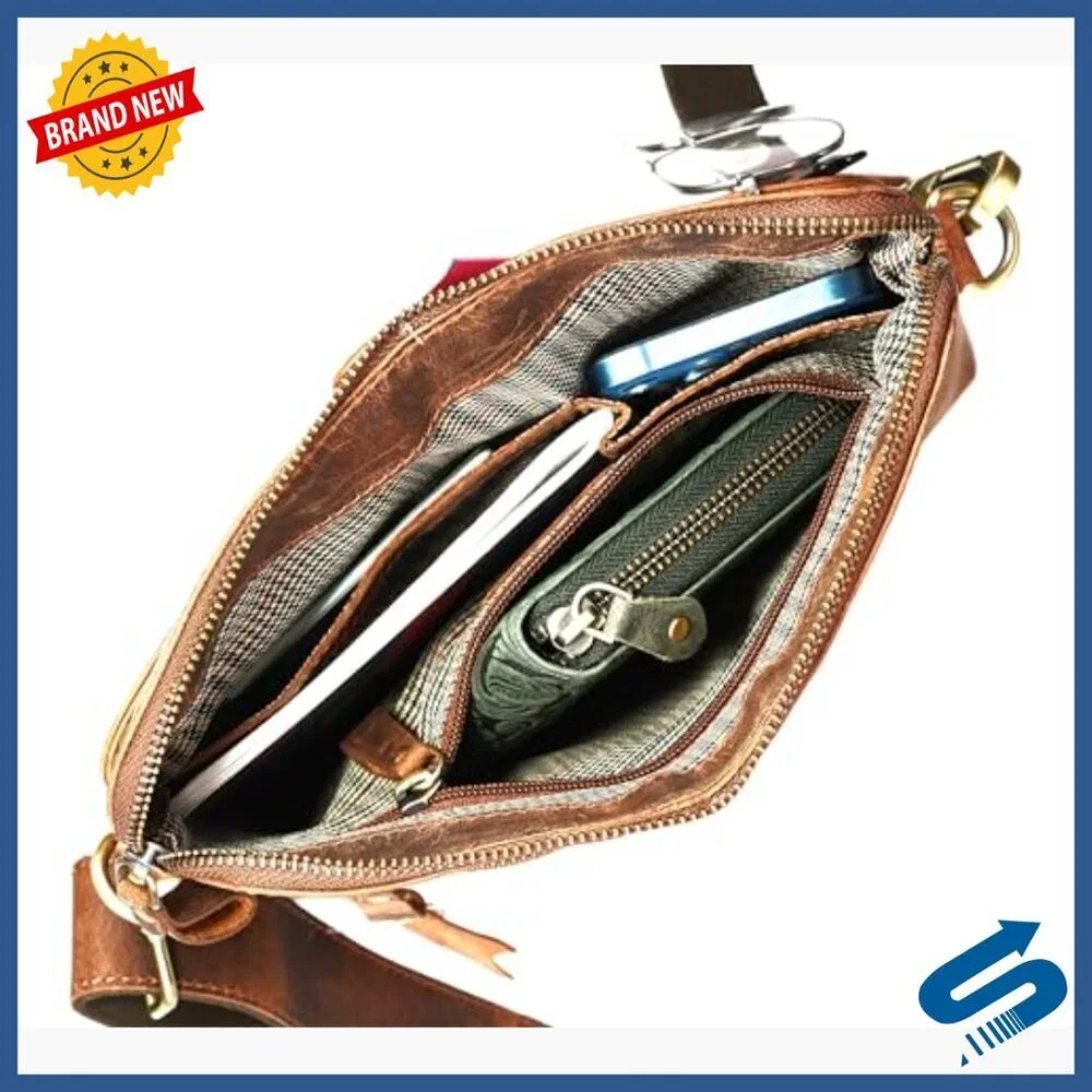 Genuine Leather Crossbody Messenger Bag Compact Travel Sling